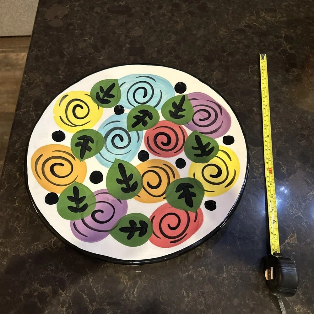 Pier 1 Imports Hand Painted Floral Ceramic Charger Plate Mexico 15.5in 550-5503